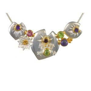 Sterling Silver Lily Pad Necklace with Rhodolite Garnet